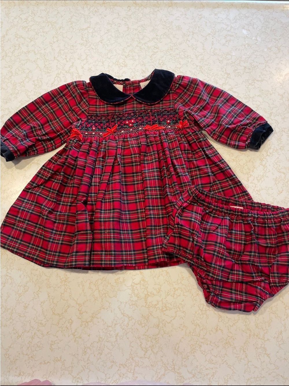 Red tartan baby Christmas dress and bloomers (6-9 months)
